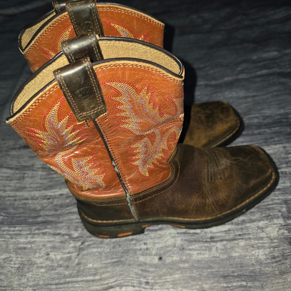Ariat Kids Brown Leather Western Cowboy Boots Square Toe 10007837 Size US 2